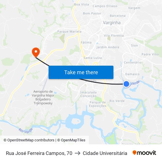 Rua José Ferreira Campos, 70 to Cidade Universitária map
