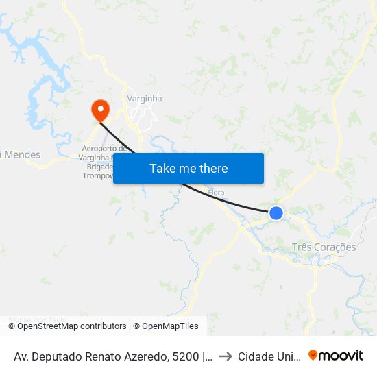 Av. Deputado Renato Azeredo, 5200 | Posto Antônio Carvalho to Cidade Universitária map