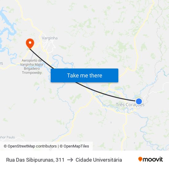 Rua Das Sibipurunas, 311 to Cidade Universitária map