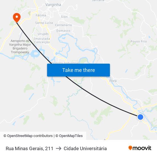 Rua Minas Gerais, 211 to Cidade Universitária map