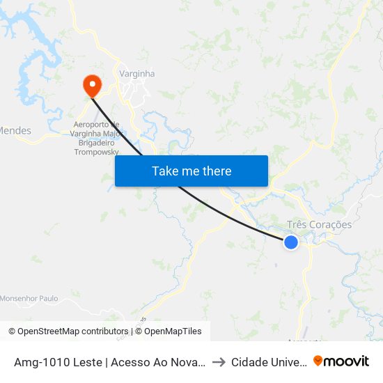 Amg-1010 Leste | Acesso Ao Nova Três Corações to Cidade Universitária map