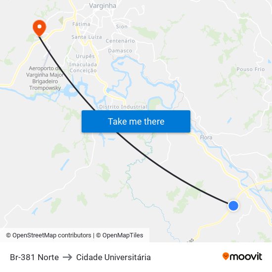 Br-381 Norte to Cidade Universitária map