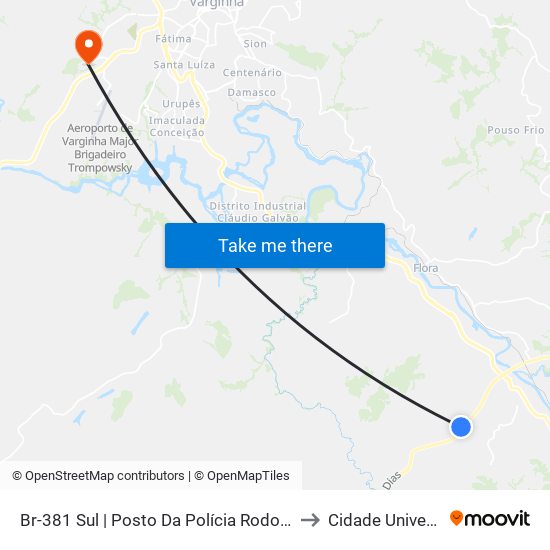 Br-381 Sul | Posto Da Polícia Rodoviária Federal to Cidade Universitária map