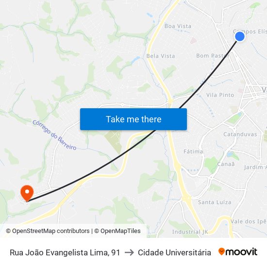 Rua João Evangelista Lima, 91 to Cidade Universitária map