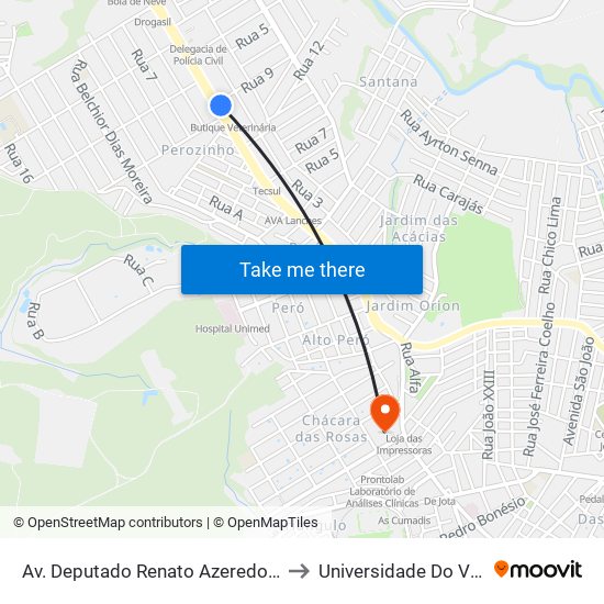 Av. Deputado Renato Azeredo, 1124 | Cive/Bombeiros to Universidade Do Vale Do Rio Verde map