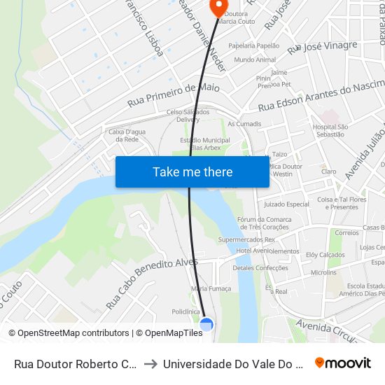 Rua Doutor Roberto Cruz, 215 to Universidade Do Vale Do Rio Verde map