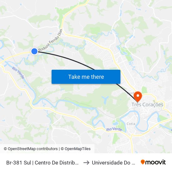 Br-381 Sul | Centro De Distribuição Supermercados B.H. to Universidade Do Vale Do Rio Verde map