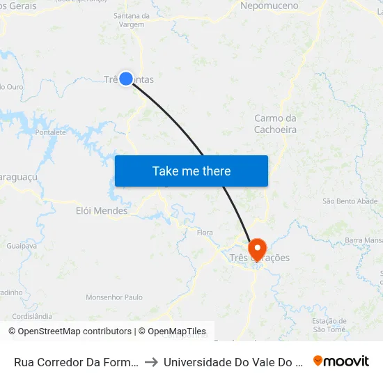 Rua Corredor Da Formiga, 425 to Universidade Do Vale Do Rio Verde map