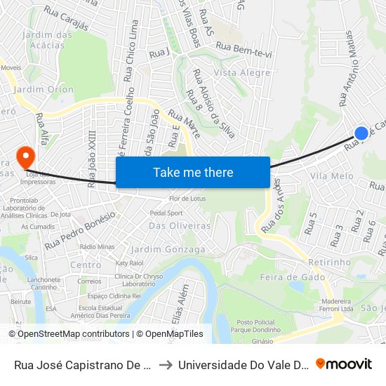 Rua José Capistrano De Souza, 1225 to Universidade Do Vale Do Rio Verde map
