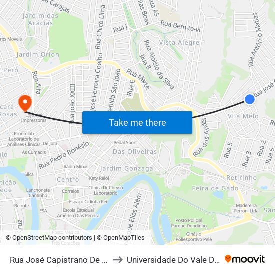 Rua José Capistrano De Souza, 1030 to Universidade Do Vale Do Rio Verde map