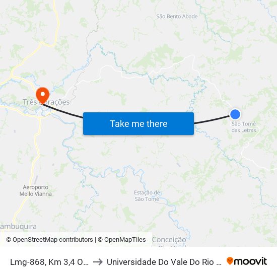 Lmg-868, Km 3,4 Oeste to Universidade Do Vale Do Rio Verde map