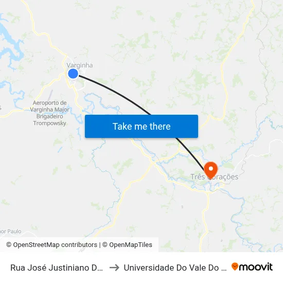 Rua José Justiniano De Paiva, 5 to Universidade Do Vale Do Rio Verde map