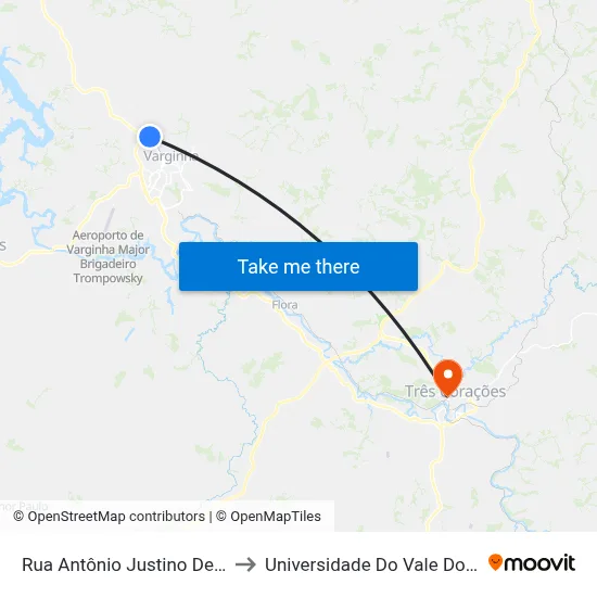Rua Antônio Justino De Paiva, 50 to Universidade Do Vale Do Rio Verde map