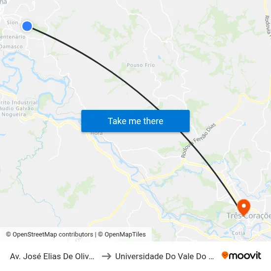 Av. José Elias De Oliveira, 863 to Universidade Do Vale Do Rio Verde map