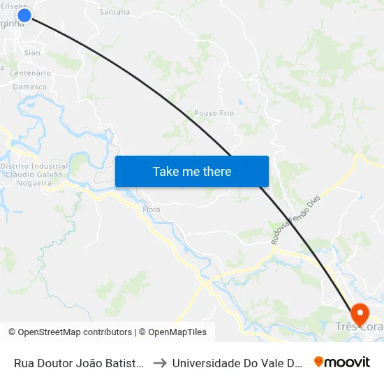 Rua Doutor João Batista Reis, 695 to Universidade Do Vale Do Rio Verde map