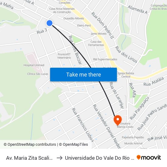 Av. Maria Zita Scalioni, 5 to Universidade Do Vale Do Rio Verde map