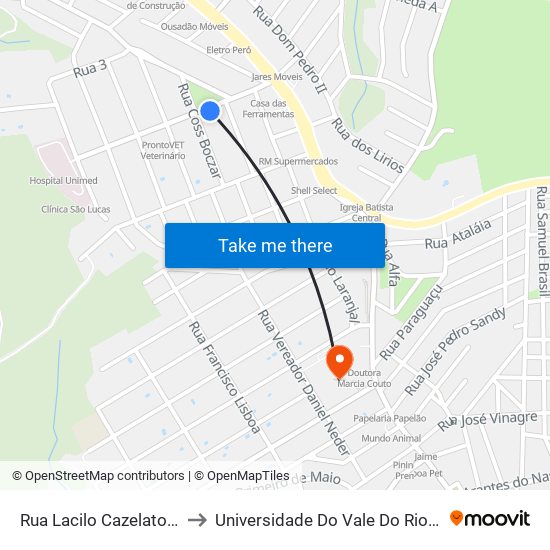 Rua Lacilo Cazelato, 143 to Universidade Do Vale Do Rio Verde map
