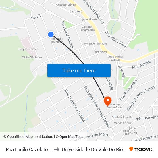 Rua Lacilo Cazelato, 310 to Universidade Do Vale Do Rio Verde map