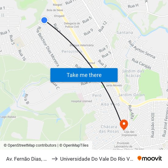 Av. Fernão Dias, 216 to Universidade Do Vale Do Rio Verde map