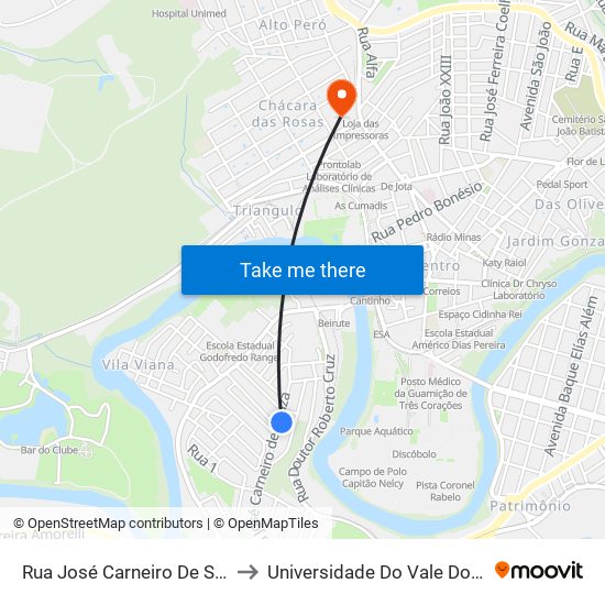 Rua José Carneiro De Souza, 247 to Universidade Do Vale Do Rio Verde map