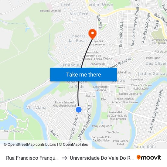 Rua Francisco Franqueira, 36 to Universidade Do Vale Do Rio Verde map