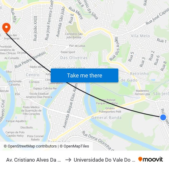 Av. Cristiano Alves Da Silva, 135 to Universidade Do Vale Do Rio Verde map