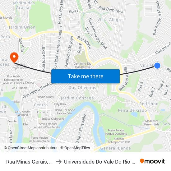 Rua Minas Gerais, 137 to Universidade Do Vale Do Rio Verde map