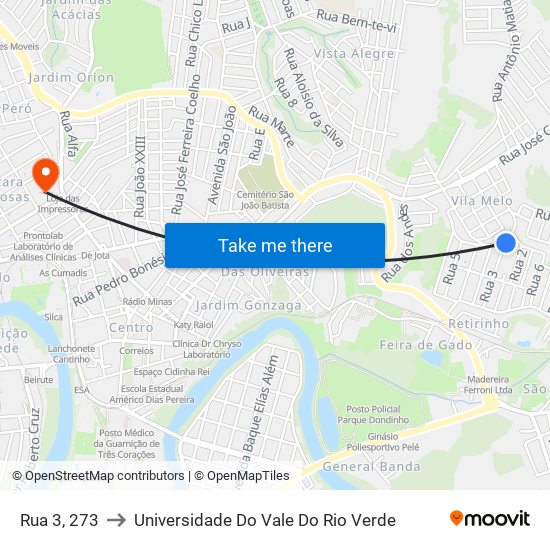 Rua 3, 273 to Universidade Do Vale Do Rio Verde map