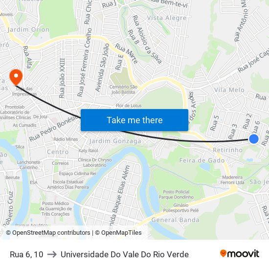 Rua 6, 10 to Universidade Do Vale Do Rio Verde map