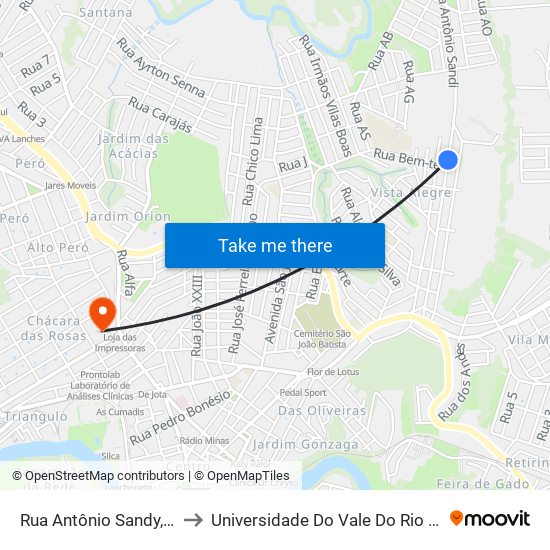 Rua Antônio Sandy, 601 to Universidade Do Vale Do Rio Verde map