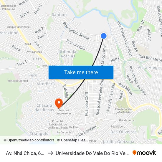 Av. Nhá Chica, 667 to Universidade Do Vale Do Rio Verde map