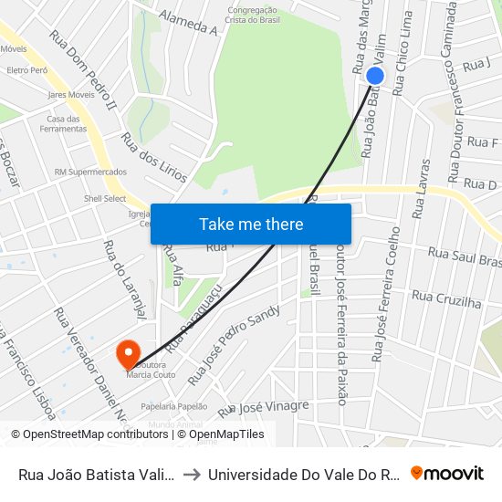 Rua João Batista Valim, 241 to Universidade Do Vale Do Rio Verde map