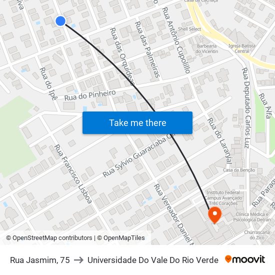 Rua Jasmim, 75 to Universidade Do Vale Do Rio Verde map