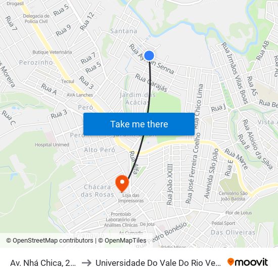 Av. Nhá Chica, 219 to Universidade Do Vale Do Rio Verde map