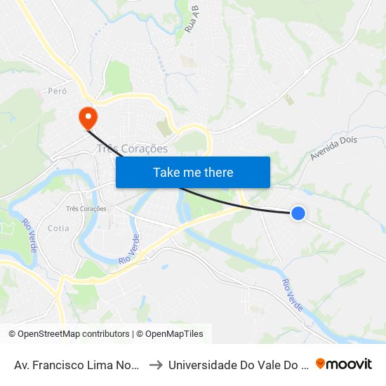 Av. Francisco Lima Novaes, 505 to Universidade Do Vale Do Rio Verde map