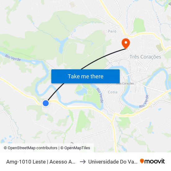 Amg-1010 Leste | Acesso Ao Nova Três Corações to Universidade Do Vale Do Rio Verde map