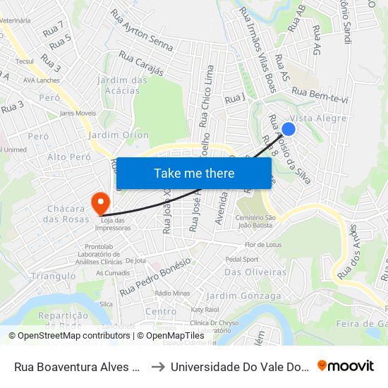 Rua Boaventura Alves Vilela, 359 to Universidade Do Vale Do Rio Verde map