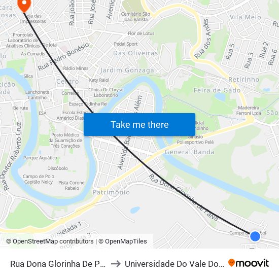 Rua Dona Glorinha De Paiva, 1231 to Universidade Do Vale Do Rio Verde map