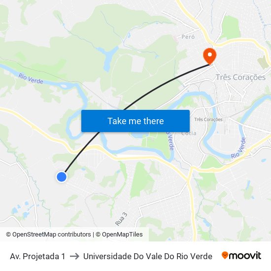 Av. Projetada 1 to Universidade Do Vale Do Rio Verde map