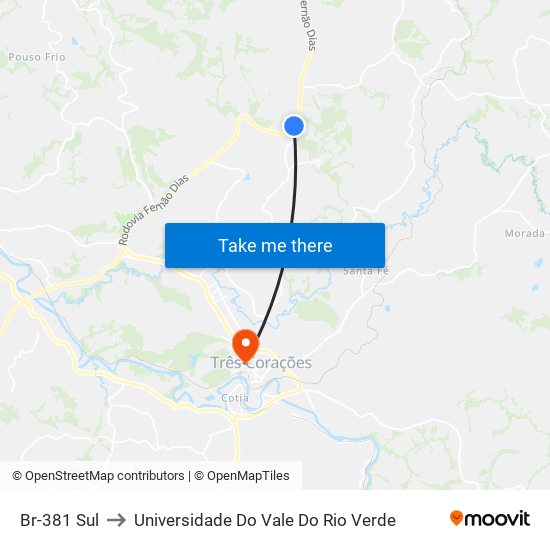 Br-381 Sul to Universidade Do Vale Do Rio Verde map