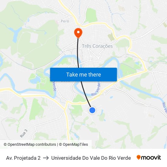 Av. Projetada 2 to Universidade Do Vale Do Rio Verde map