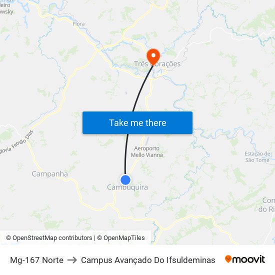 Mg-167 Norte to Campus Avançado Do Ifsuldeminas map