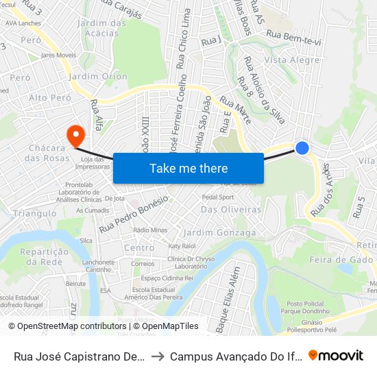 Rua José Capistrano De Souza, 435 to Campus Avançado Do Ifsuldeminas map