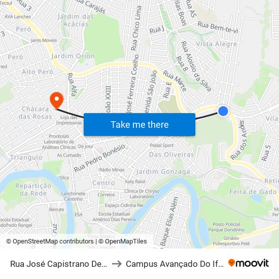 Rua José Capistrano De Souza, 430 to Campus Avançado Do Ifsuldeminas map