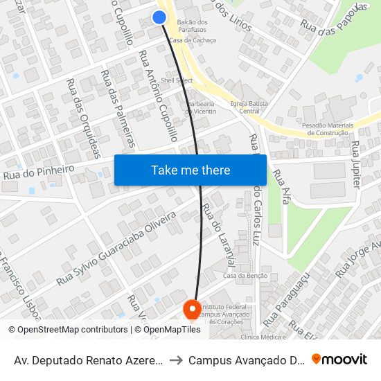 Av. Deputado Renato Azeredo, 215 | Alto Peró to Campus Avançado Do Ifsuldeminas map