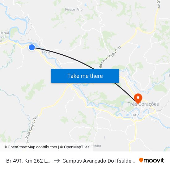 Br-491, Km 262 Leste to Campus Avançado Do Ifsuldeminas map
