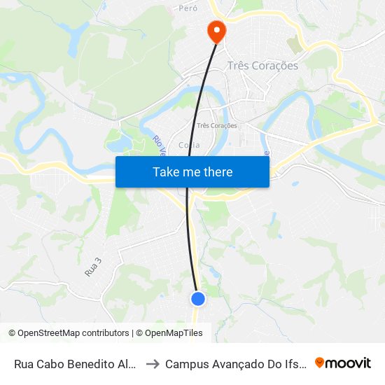 Rua Cabo Benedito Alves, 2893 to Campus Avançado Do Ifsuldeminas map