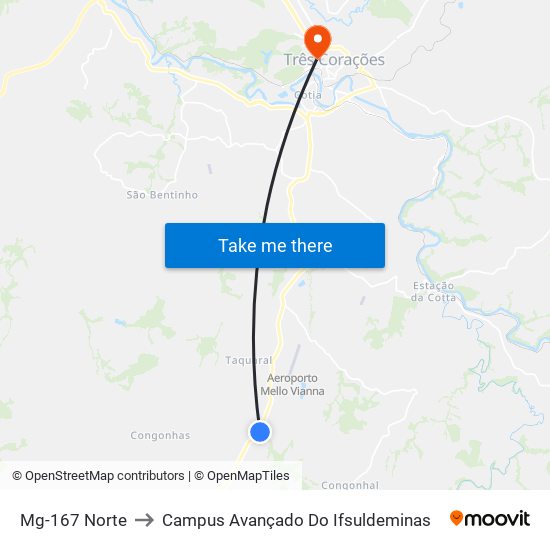 Mg-167 Norte to Campus Avançado Do Ifsuldeminas map