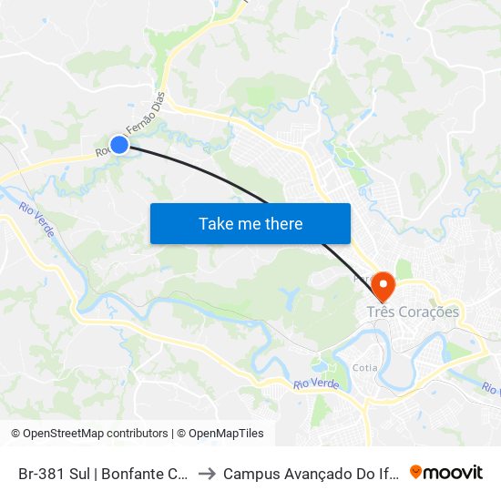 Br-381 Sul | Bonfante Churrascaria to Campus Avançado Do Ifsuldeminas map