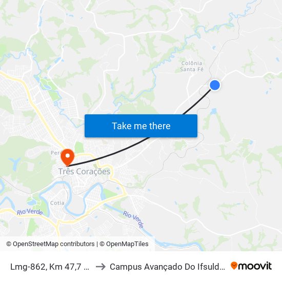 Lmg-862, Km 47,7 Oeste to Campus Avançado Do Ifsuldeminas map